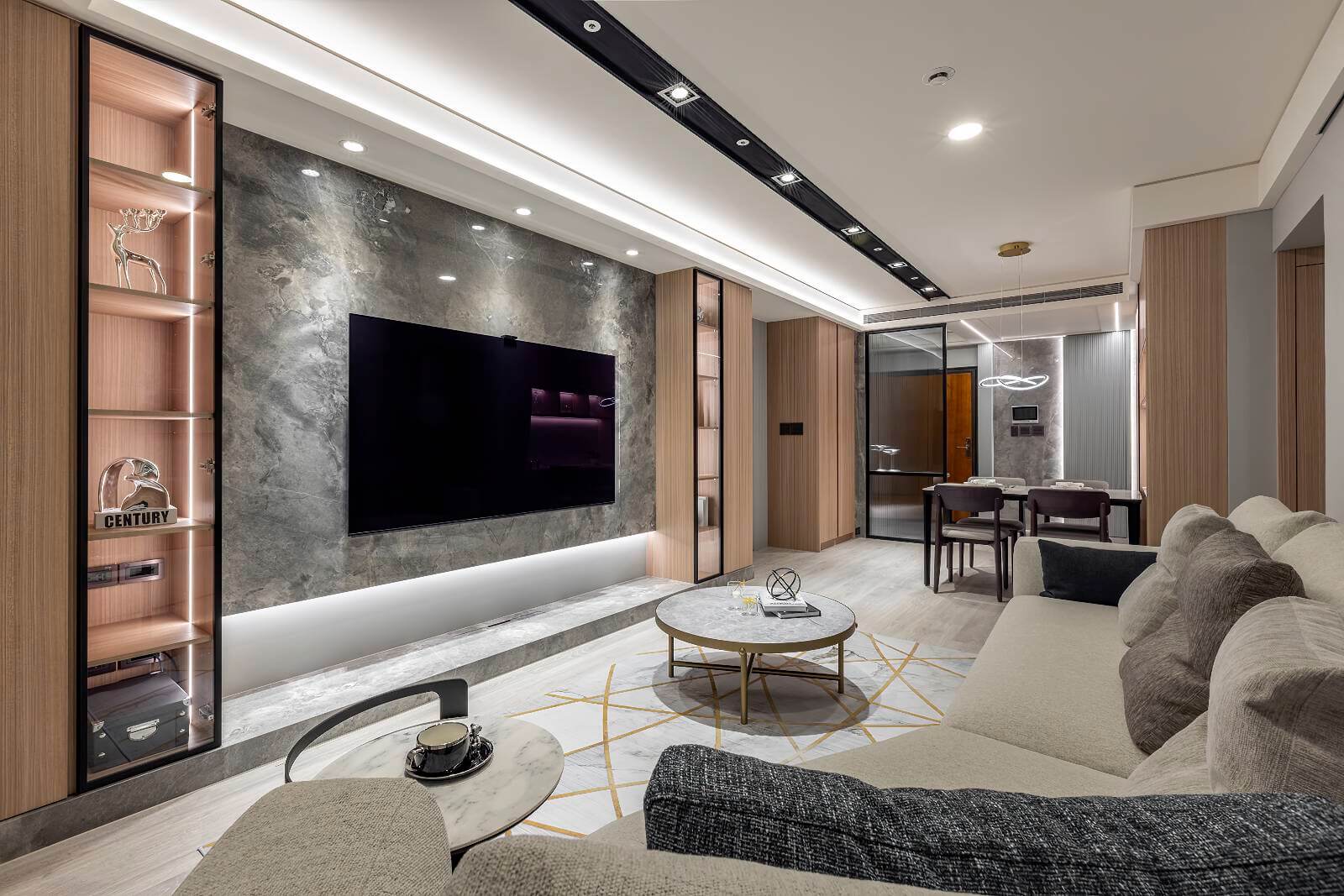 台中市室內設計|暖灰木紋砌起輕奢豪邸風範-7