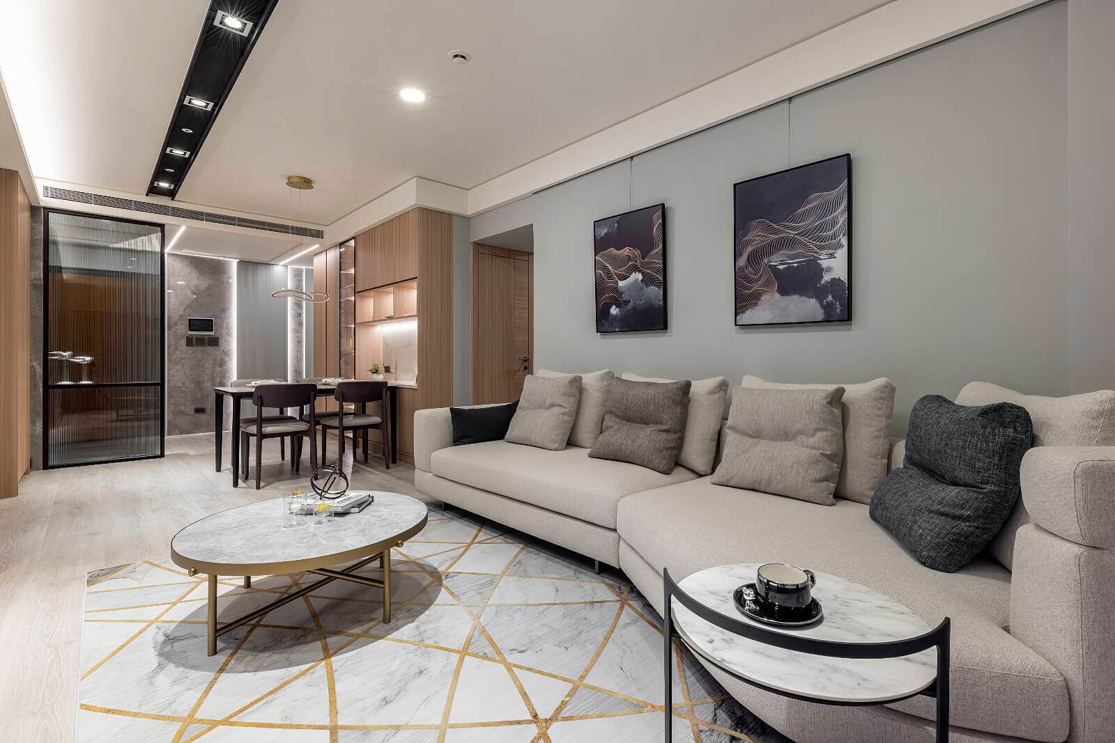 台中市室內設計|暖灰木紋砌起輕奢豪邸風範-1