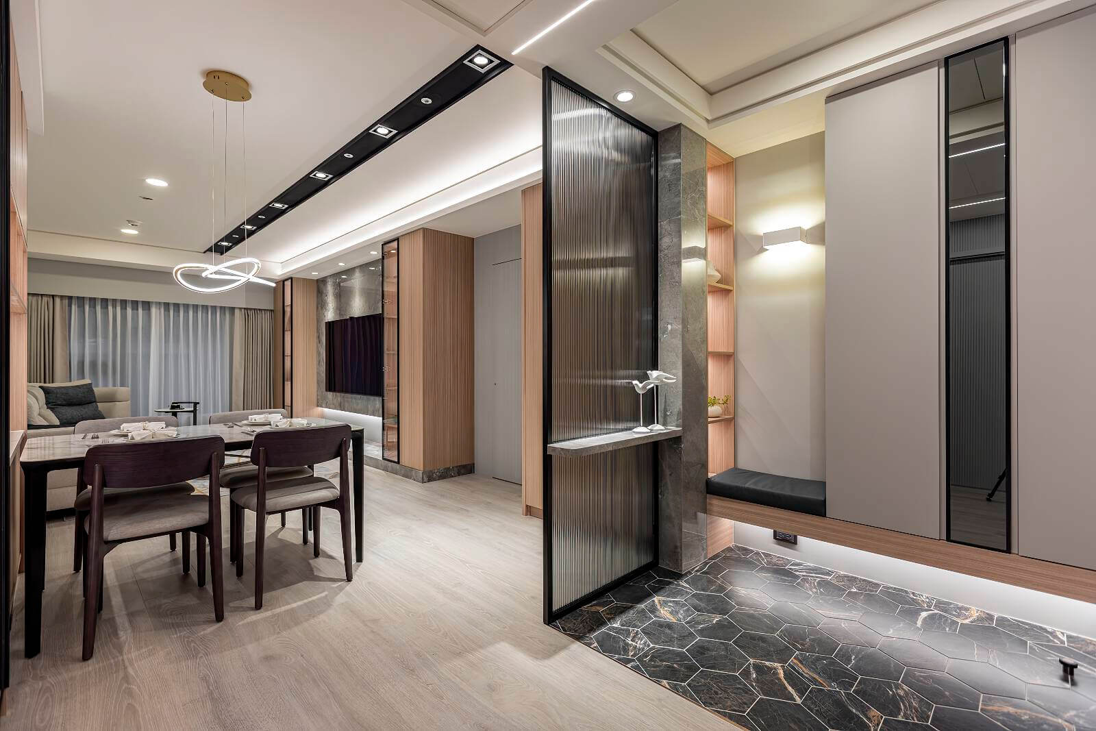 台中市室內設計|暖灰木紋砌起輕奢豪邸風範-4